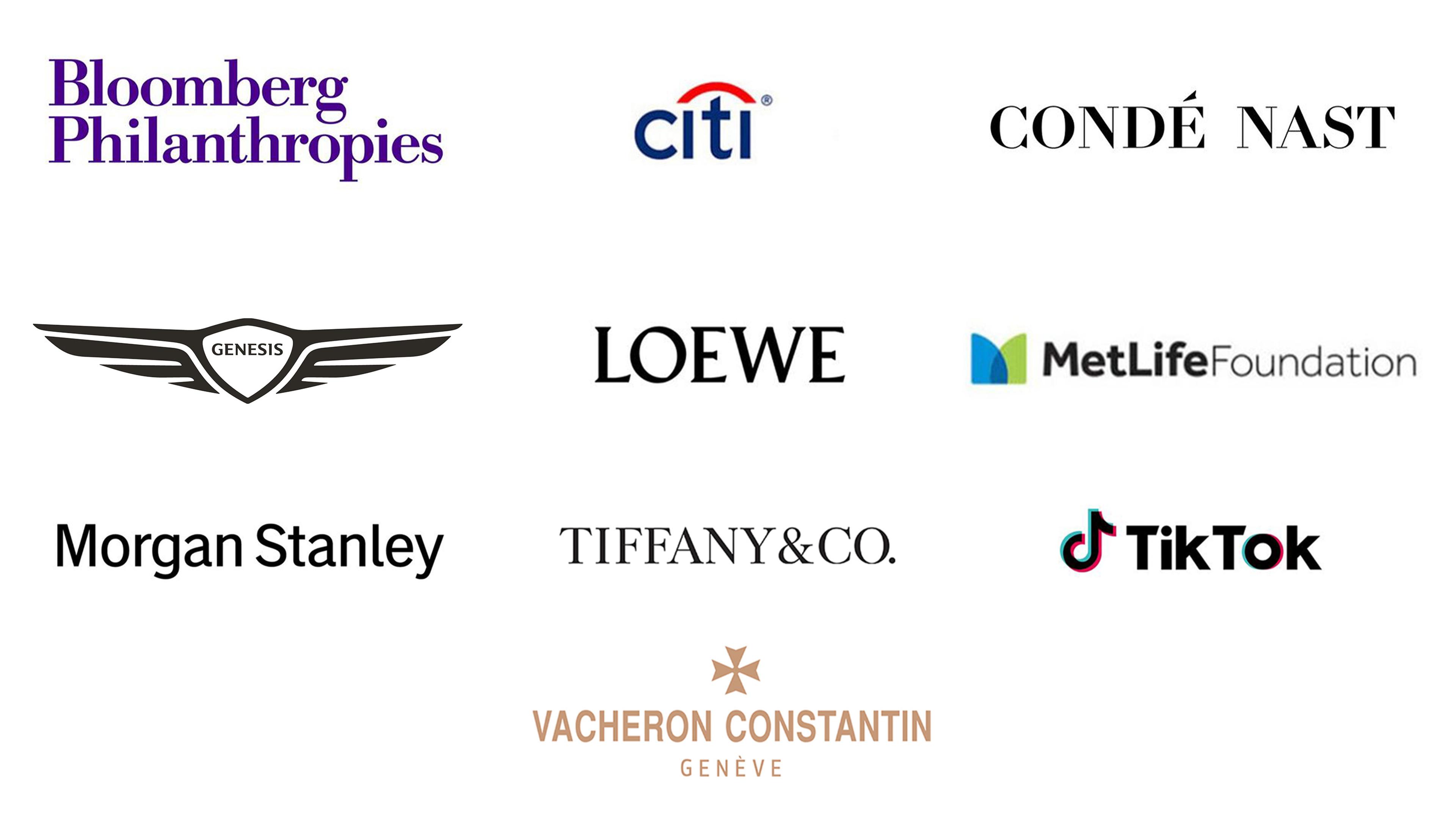 Corporate Sponsors include Bloomberg Philanthropies, Citi Bank, Conde Nast, Loewe, MetLife Foundation, Morgan Stanley, Tiffany & Co., Tik Tok, Vacheron Constantin