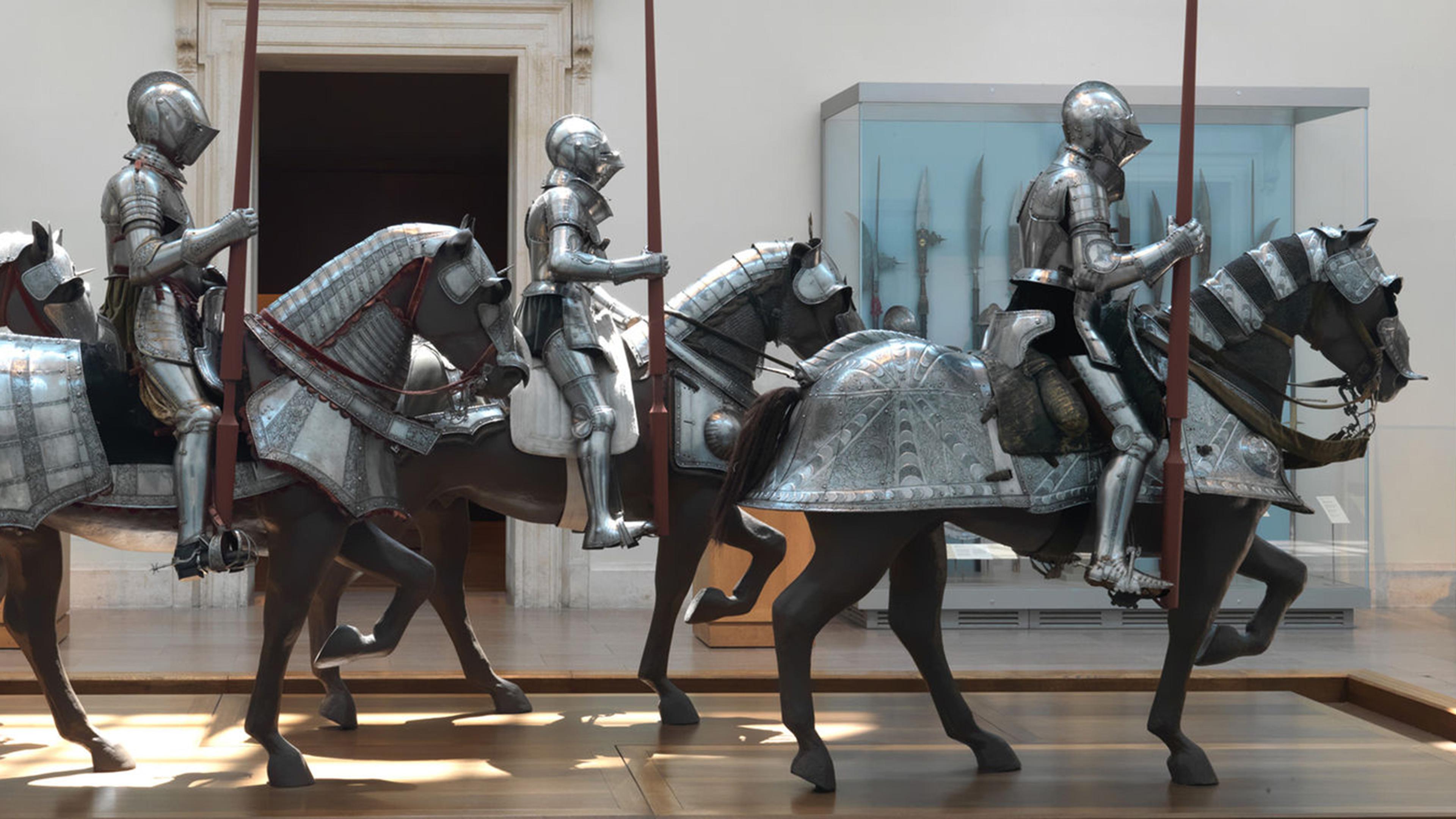 Knights parade through the equestrian court